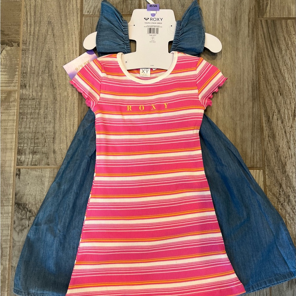 Roxy Pink and Yellow Striped Casual Dress for Kids